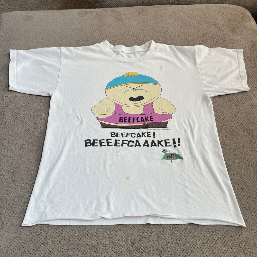 Vintage‎ 1997 South Park Cartman Beefcake T-Shirt White 1990s Size L